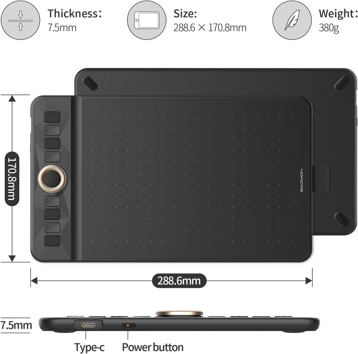 GAOMON WH851 Drahtloses Grafiktablett, Batteriefreier AP519 Digitaler Stift, 8 Programmierbare Druck