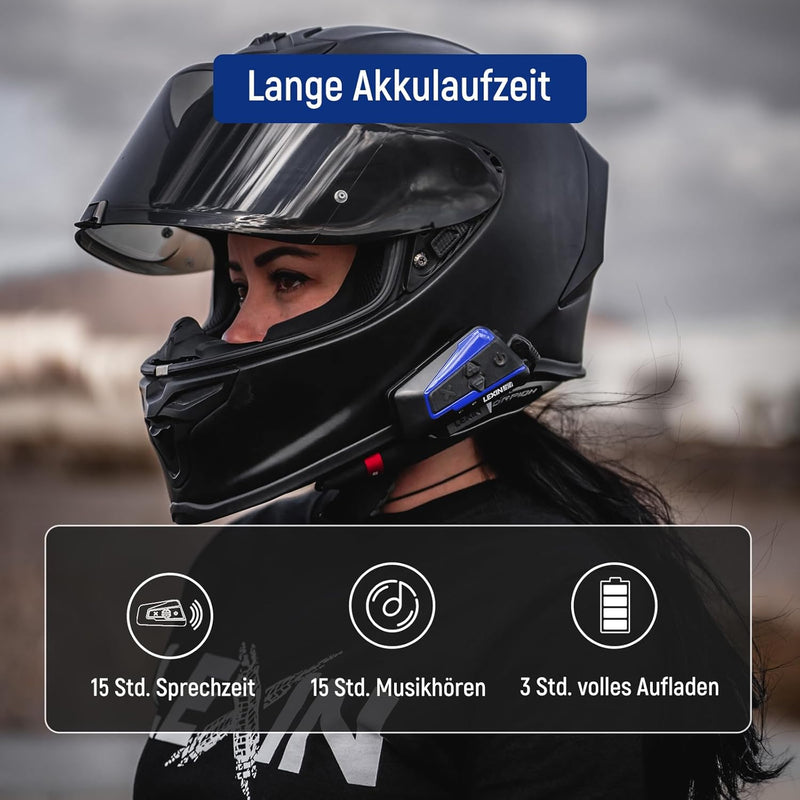 LEXIN B4FM Motorrad Intercom, Helm Headset für bis zu 10 Motorräder mit Reichweite von 2000m, DSP un