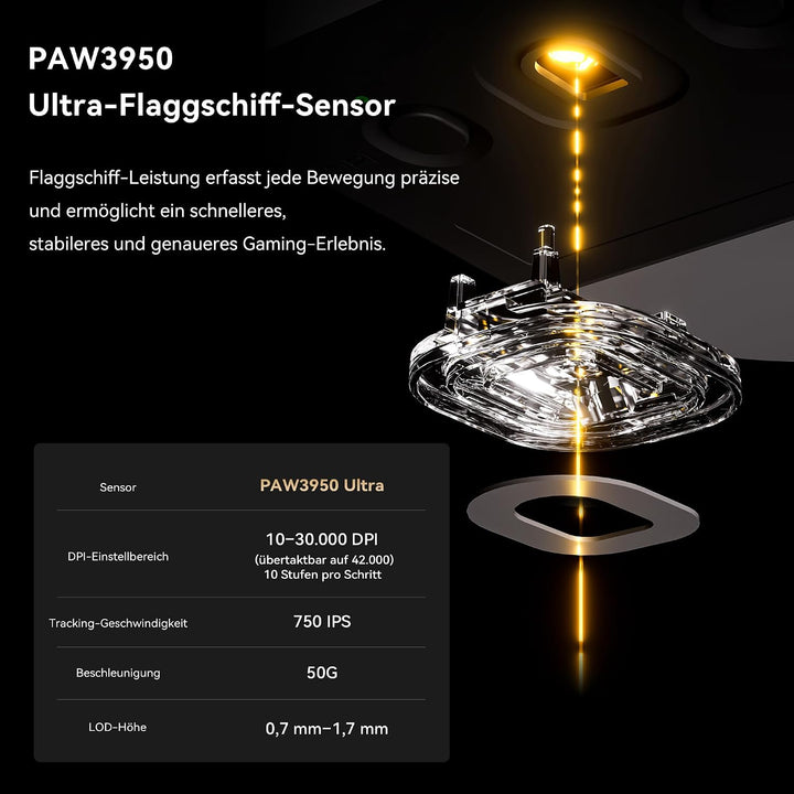 ATK Dragonfly A9 Air kabellose Gaming-Maus, PAW3950 Ultra-Sensor, DPI bis zu 42.000, 47 g leicht, 8K