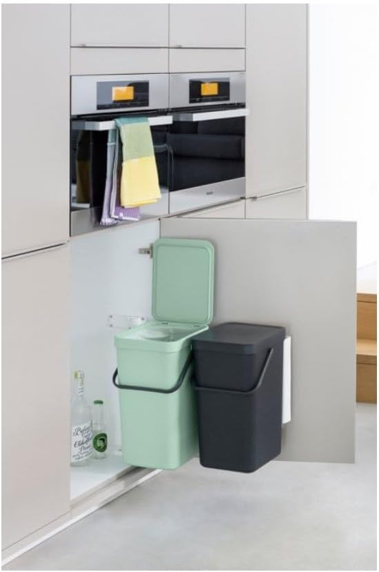Brabantia Sort and Go Einbaubehälter, 2 x 16 l, Jadegrün/Grau Dark Grey & Jade Green 2 x 16 Liter Ei