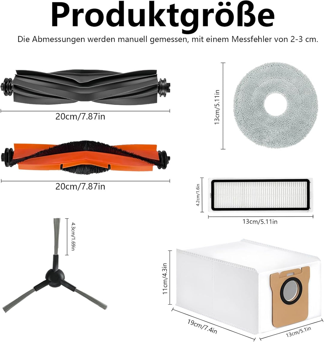 25 Stück Zubehör für Xiaomi X20 Max / X20 Pro Roboterstaubsauger Ersatzteile, 1 Hauptbürste, 1 Gummi