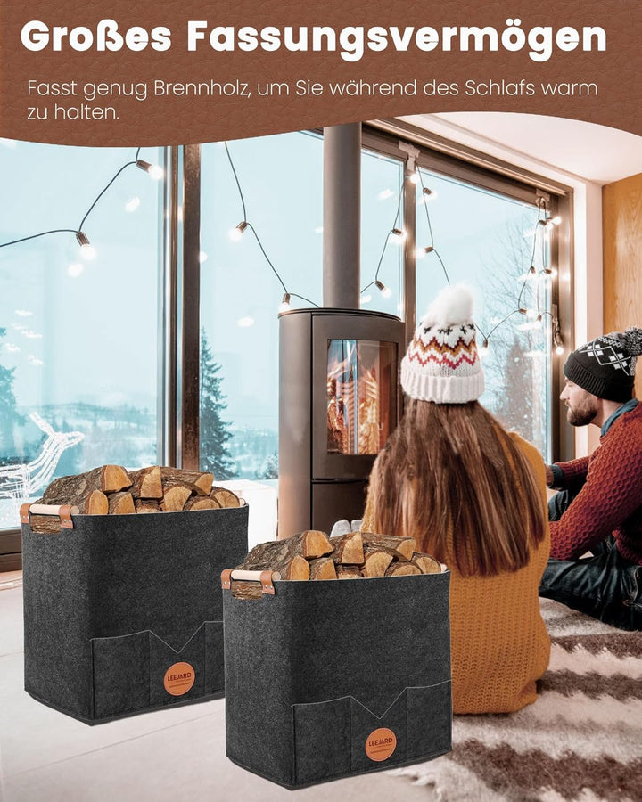 2 Holzkörbe für Kaminholz, grosser Holzkorb aus Filz, auch als Aufbewahrungstasche oder Einkaufskorb