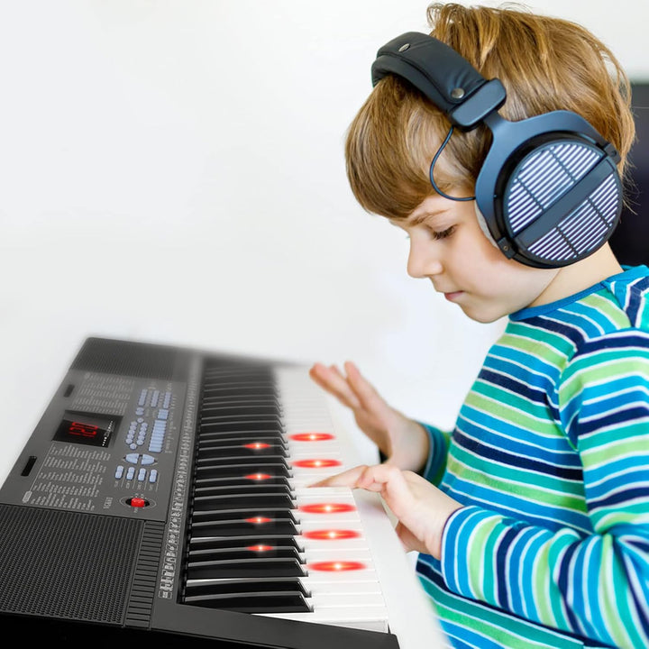 Vangoa VGK611 Elektronische Klaviertastatur, 61 Leucht Mini Tasten mit 3 Unterrichtsmodi, Digital Ke