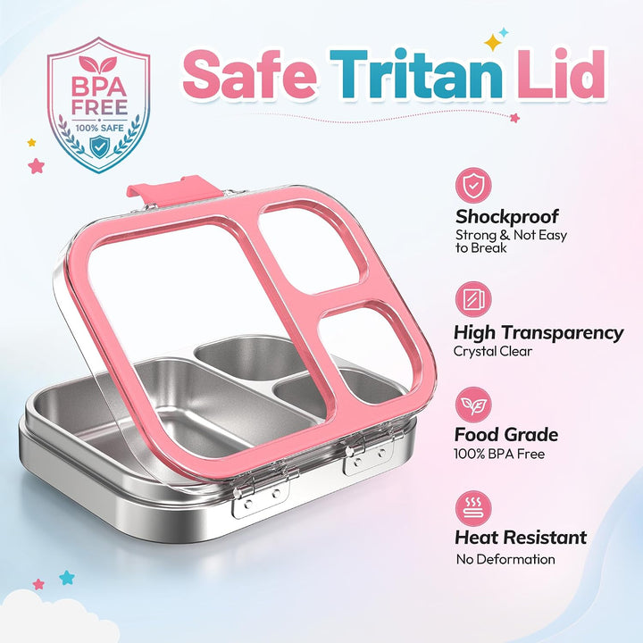 VITONIS Edelstahl Brotdose Lunchbox mit 3 Fächern, Bento Lunch Box Kinder Auslaufsicher BPA frei, Sp