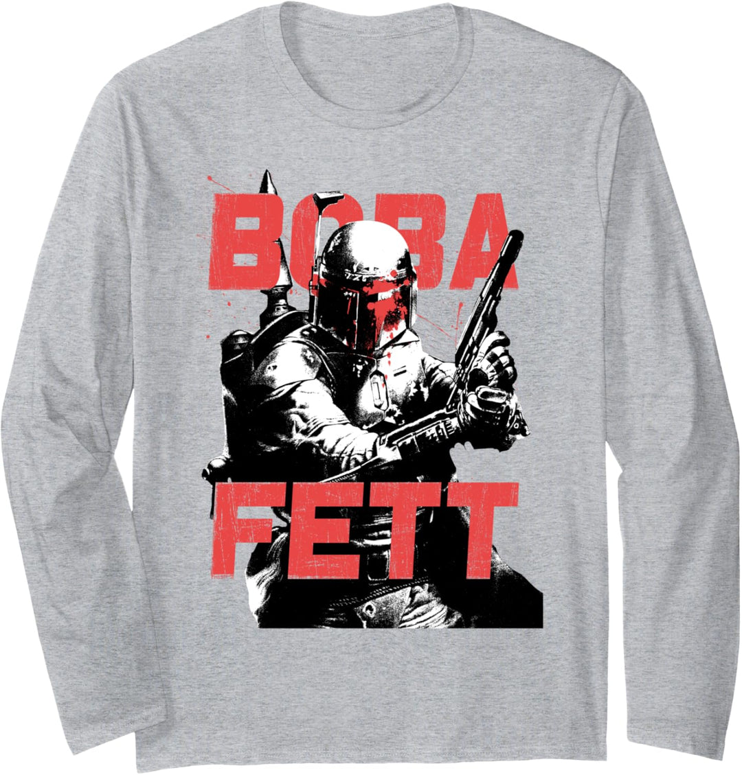 Star Wars Boba Fett Blaster Pose Large Block Text Langarmshirt