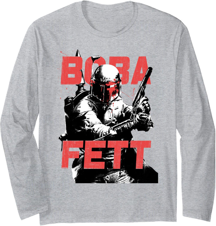 Star Wars Boba Fett Blaster Pose Large Block Text Langarmshirt