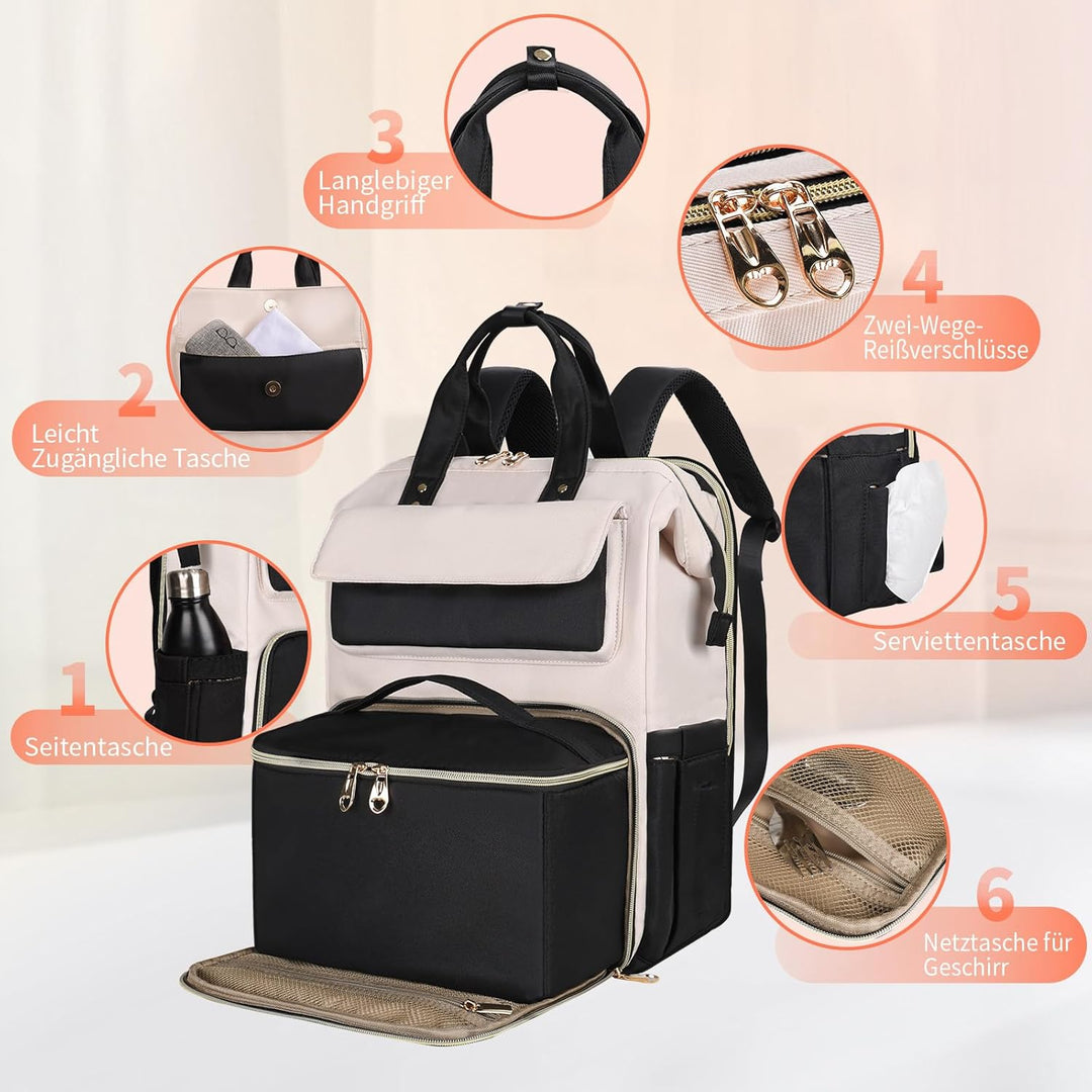 BERTASCHE Lunch Rucksack, Laptop Rucksack Damen 15,6 Zoll mit Isoliertes Kühltasche, 2-in-1-Arbeitsr