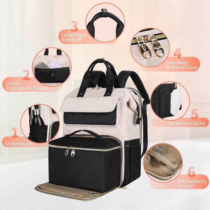 BERTASCHE Lunch Rucksack, Laptop Rucksack Damen 15,6 Zoll mit Isoliertes Kühltasche, 2-in-1-Arbeitsr