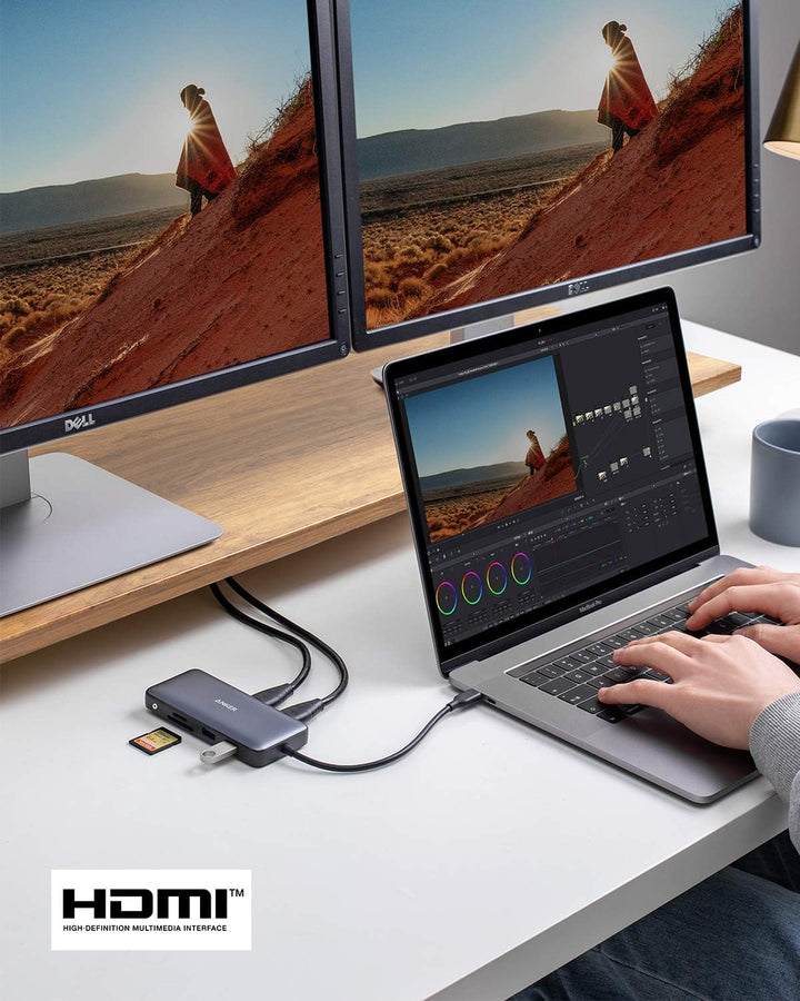 Anker PowerExpand 8-in-1 USB-C Adapter, USB-C Media Hub, Dual 4K HDMI, 100W Power Delivery 1 Gbps Et