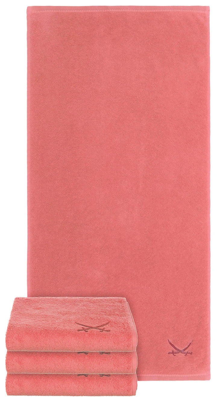 Sansibar Handtuch 4er Set 50x100 cm 100% Baumwolle mit gesticktem Säbel Logo Badtuch Coral 4er Set C