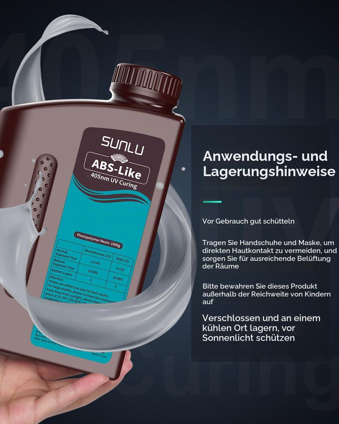 SUNLU ABS-Like 3D Drucker Resin 1KG, 405nm UV-härtendes Standard Photopolymer Schnellharz für den LC