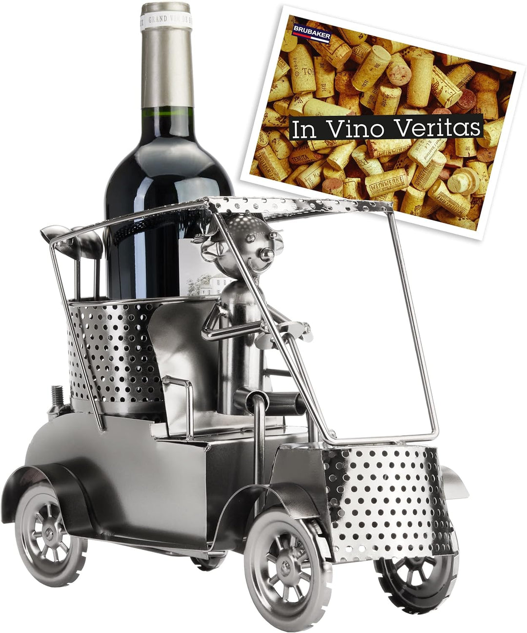 BRUBAKER Wein Flaschenhalter Golfer in einem Golfcart - Metall Skulptur - Geschenk mit