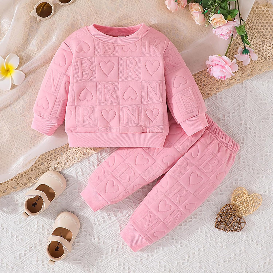 Kunyeah 2pcs Baby Mädchen Outfit Mädchen Liebe Herz Pullover Kleinkind Sweatshirt Hosen Kleinkind Br