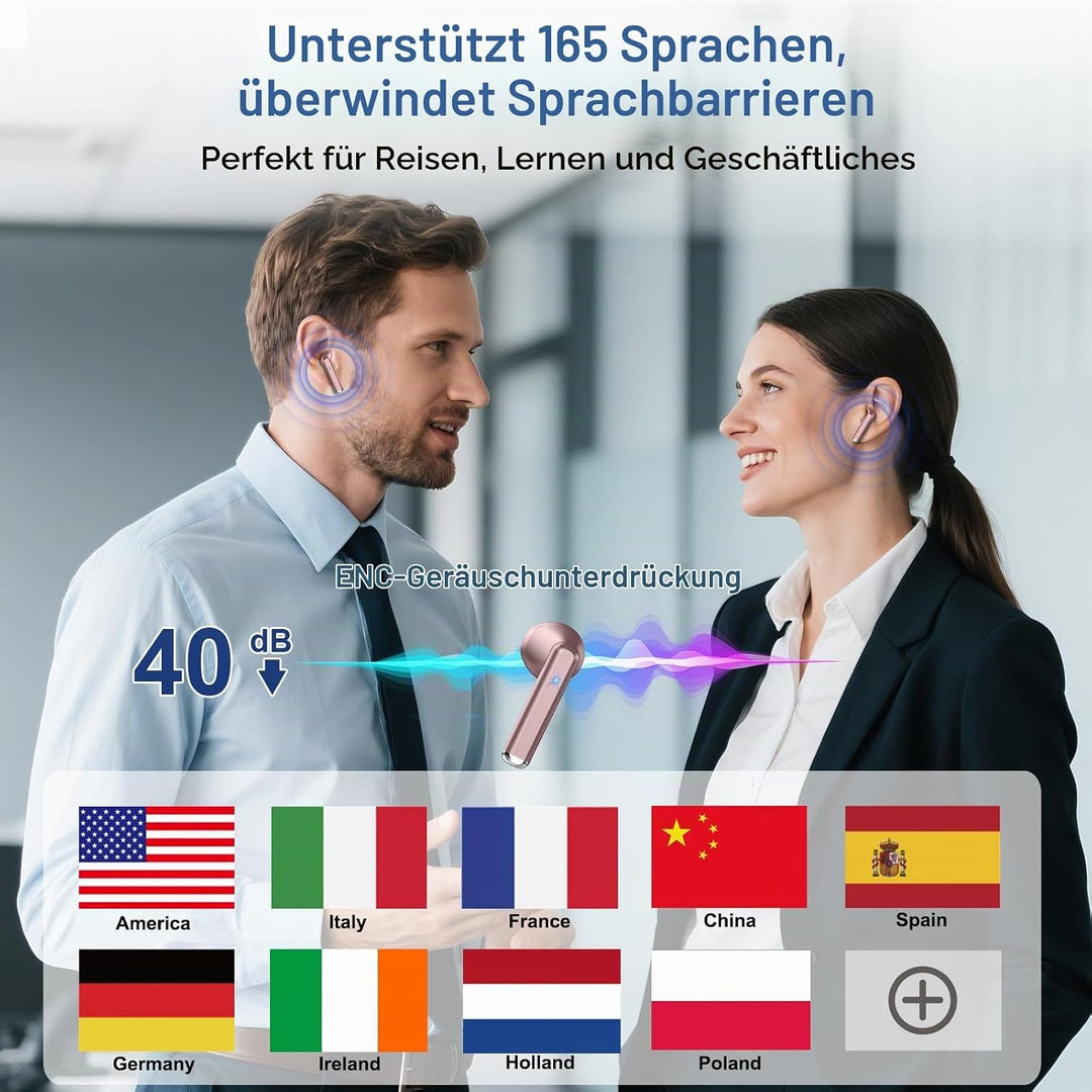 KI Übersetzer Kopfhörer, 3-in-1 Bluetooth 5.4 Sprachübersetzer mit Simultanübersetzung, 165 Sprachen