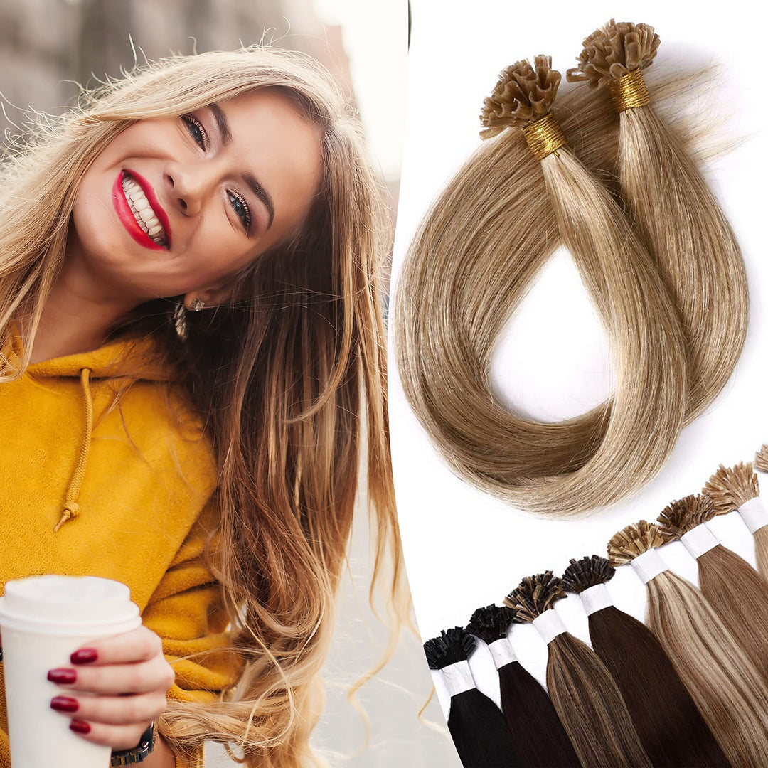 SEGO Bondings Extensions Echthaar 0.5g/Strähnen Haarverlängerung Keratin U-Tip Glue 100 Strähnen 100