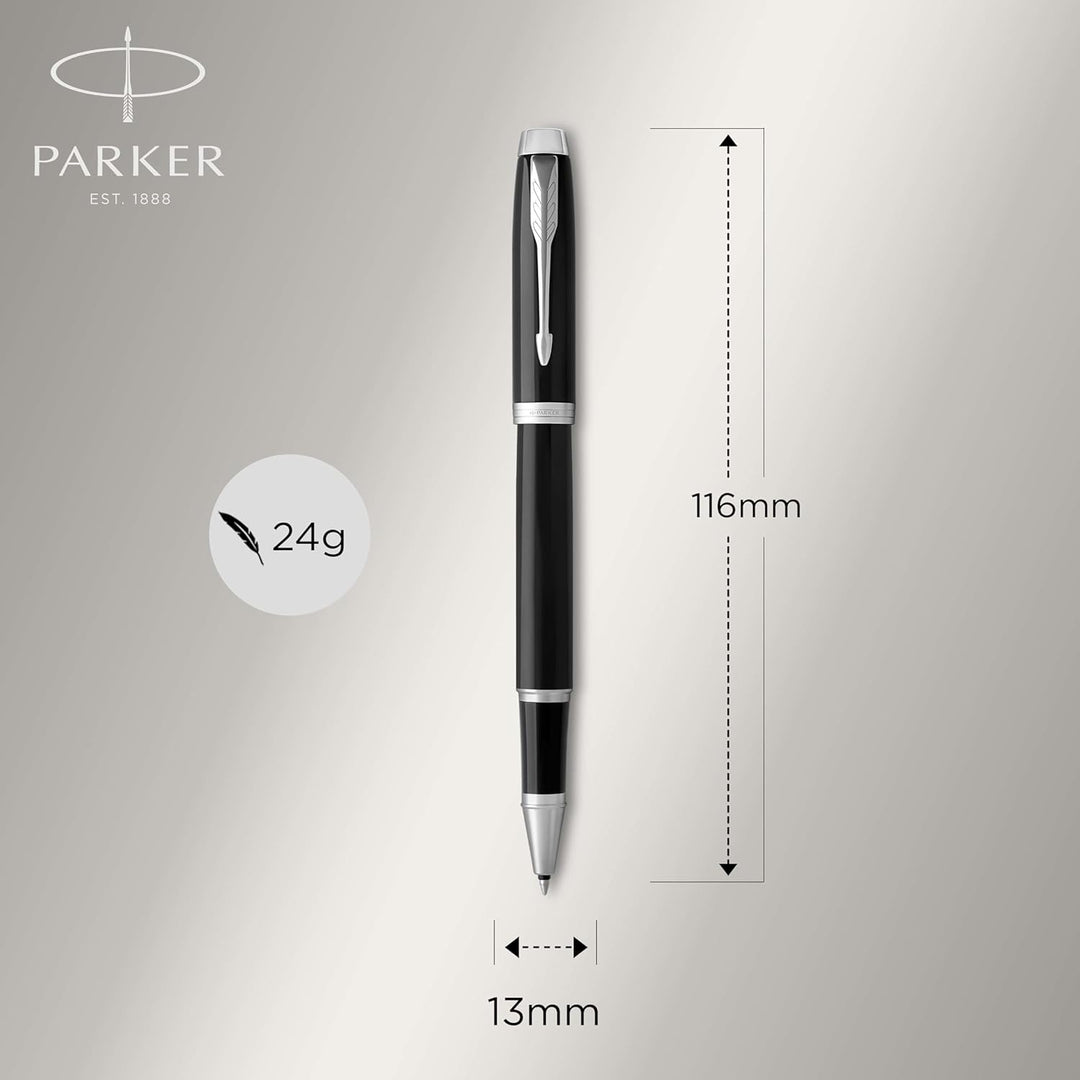 Parker IM Tintenroller | schwarze Lackierung mit Chromzierteilen | feine Spitze | Schwarz | Geschenk