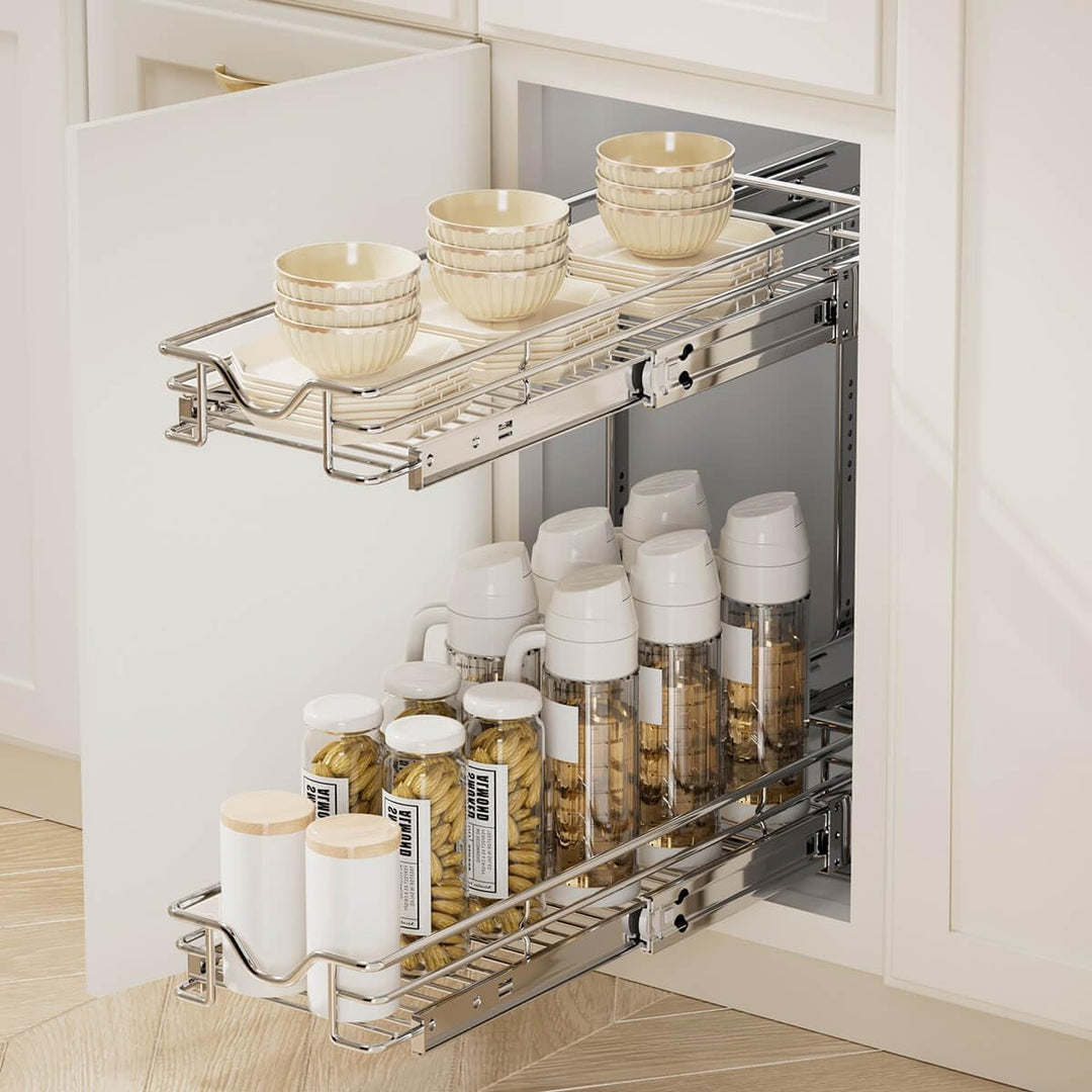 OCG Ausziehbarer Schrank-Organizer mit 2 Etagen (19,1 cm B x 54,6 cm T), ausziehbare Schubladen für