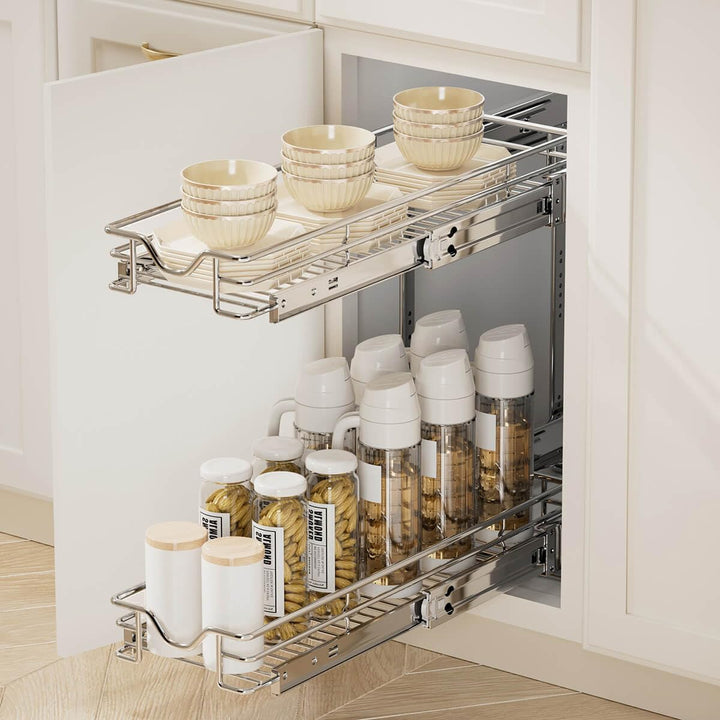 OCG Ausziehbarer Schrank-Organizer mit 2 Etagen (19,1 cm B x 54,6 cm T), ausziehbare Schubladen für