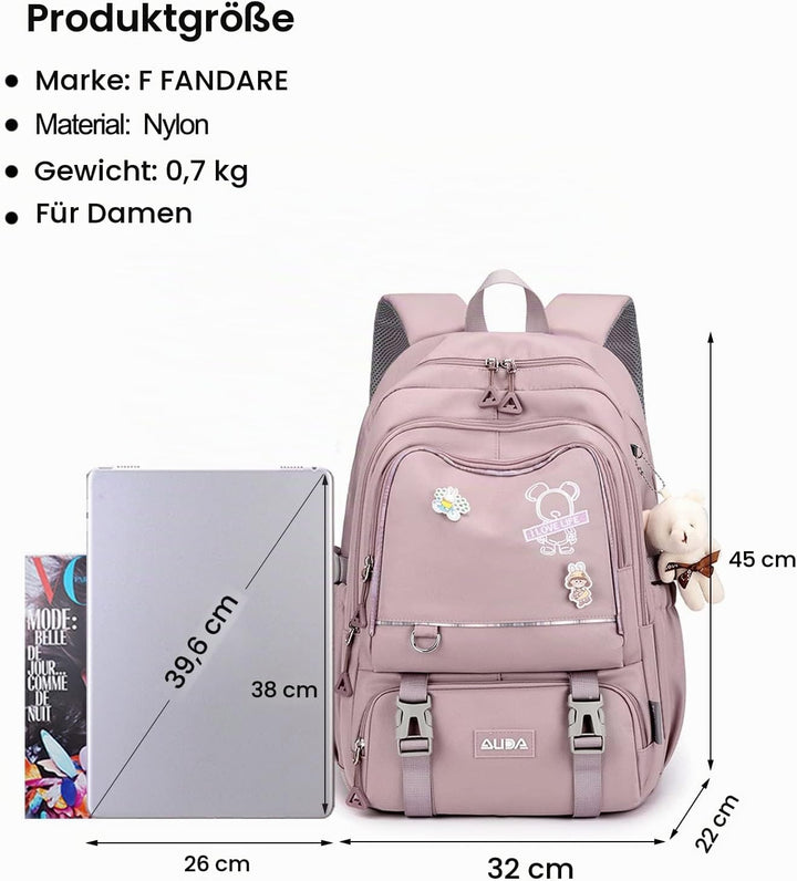 FANDARE Schulrucksack Schulrucksack Kinderrucksack Schultasche Jungen Mädchen Rucksack Schulranzen f