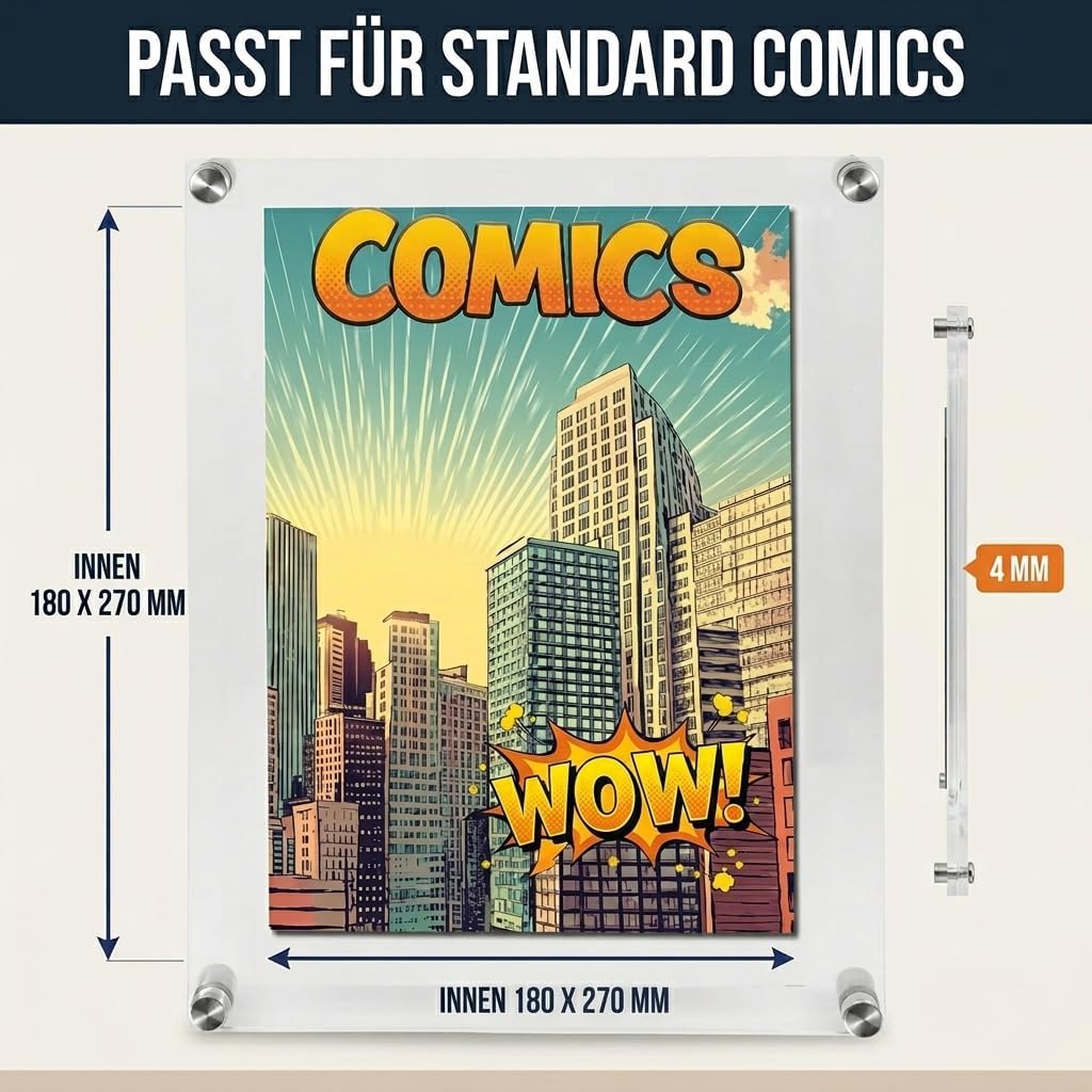 SAFE Acryl-Rahmen für Comics – UV-stabilisierter Wandrahmen aus Acrylglas für Comics bis 4 mm Dicke,