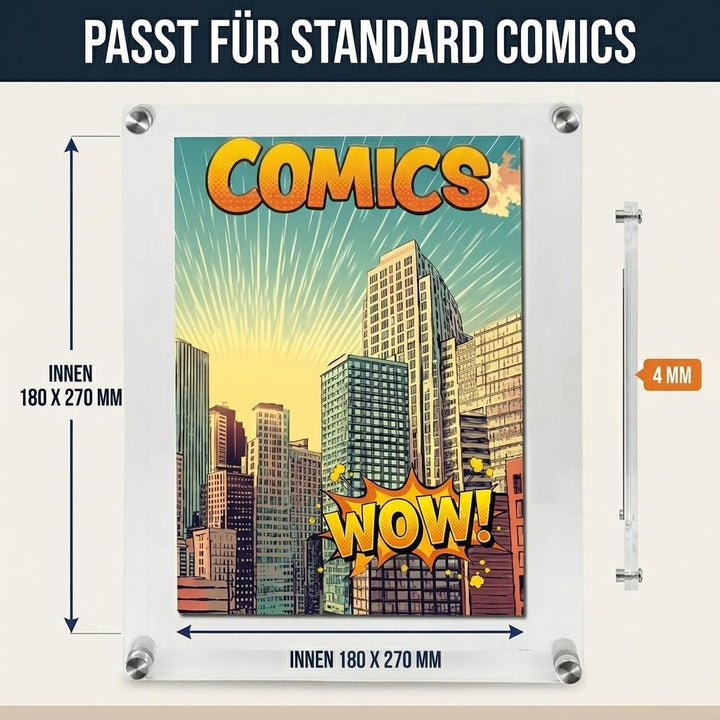 SAFE Acryl-Rahmen für Comics – UV-stabilisierter Wandrahmen aus Acrylglas für Comics bis 4 mm Dicke,