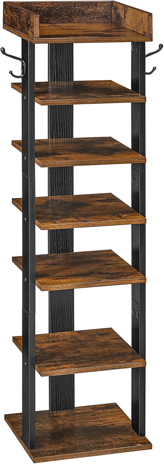 HOOBRO Schuhregal, vertikales Schuhablage, 7-lagiger Schuhschrank, schmale Schuhständer mit Zaun und