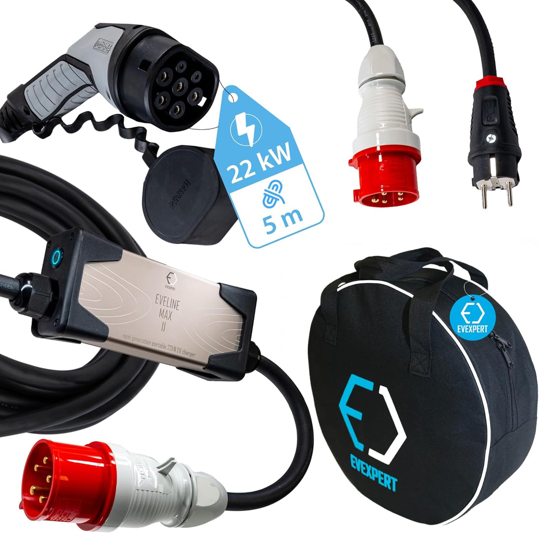 Typ 2 Ladekabel Schuko, Eveline Max I/II, 3,7-22kW Smart EV Ladegerät und Mobile Ladestation für Ele