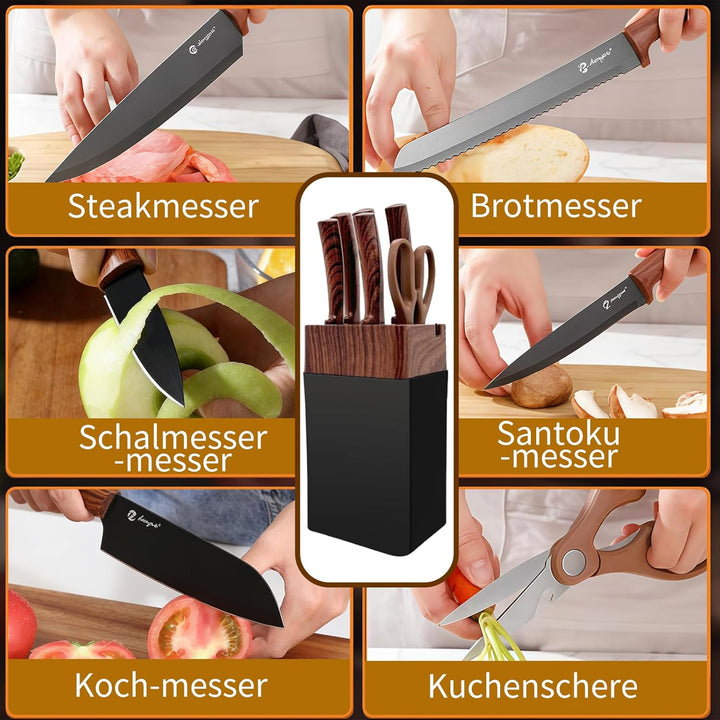 7-teilig Messerblock Set,Scharf Messerset mit Messerblock und Integriertem Messerschärfer,Hochwertig