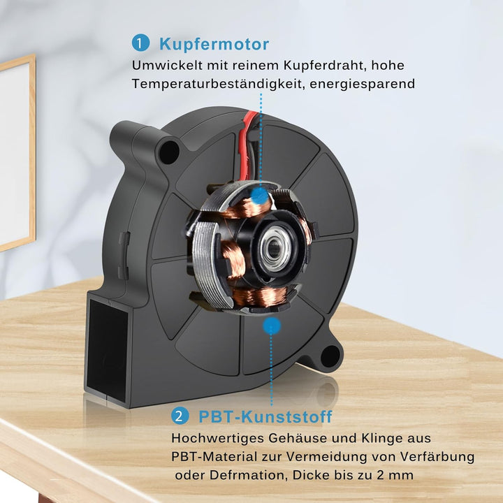 GDSTIME 2 Stück 5015 Gebläse Lüfter 50 x 15mm 24V Turbinen Turbo 50mm Kühlung Ventilator 4000 U/min