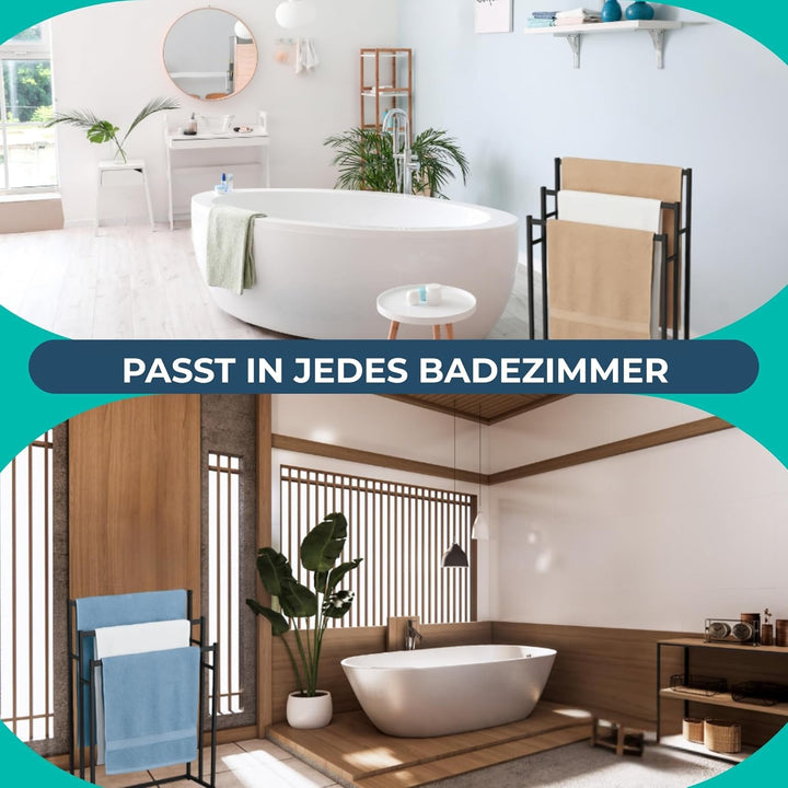 BUDDLEY Handtuchhalter Badezimmer - Extra Breit - Schwarz - Handtuchständer - Badezimmer - Handtuchh