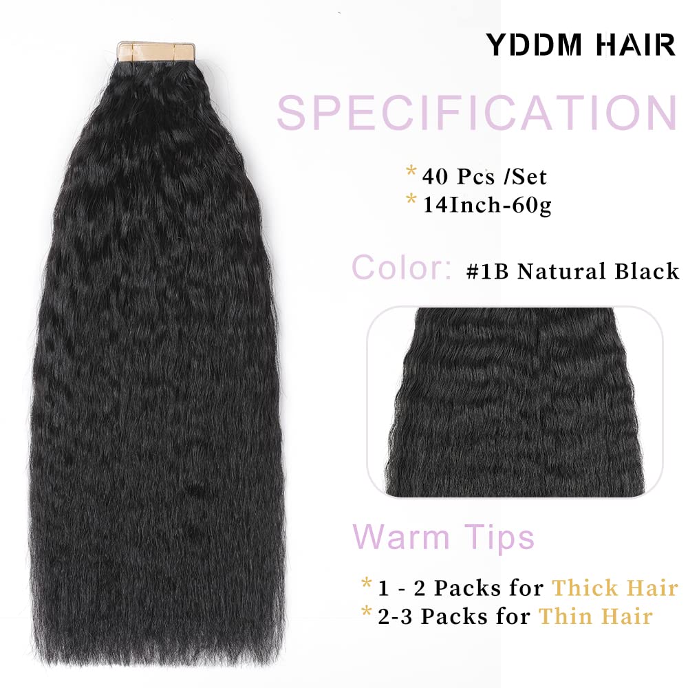 YDDM 14 Zoll Tape Extensions Echthaar 40 Stück 60g Schwarze Frauen Kinky Straight Tape In HaarverläN