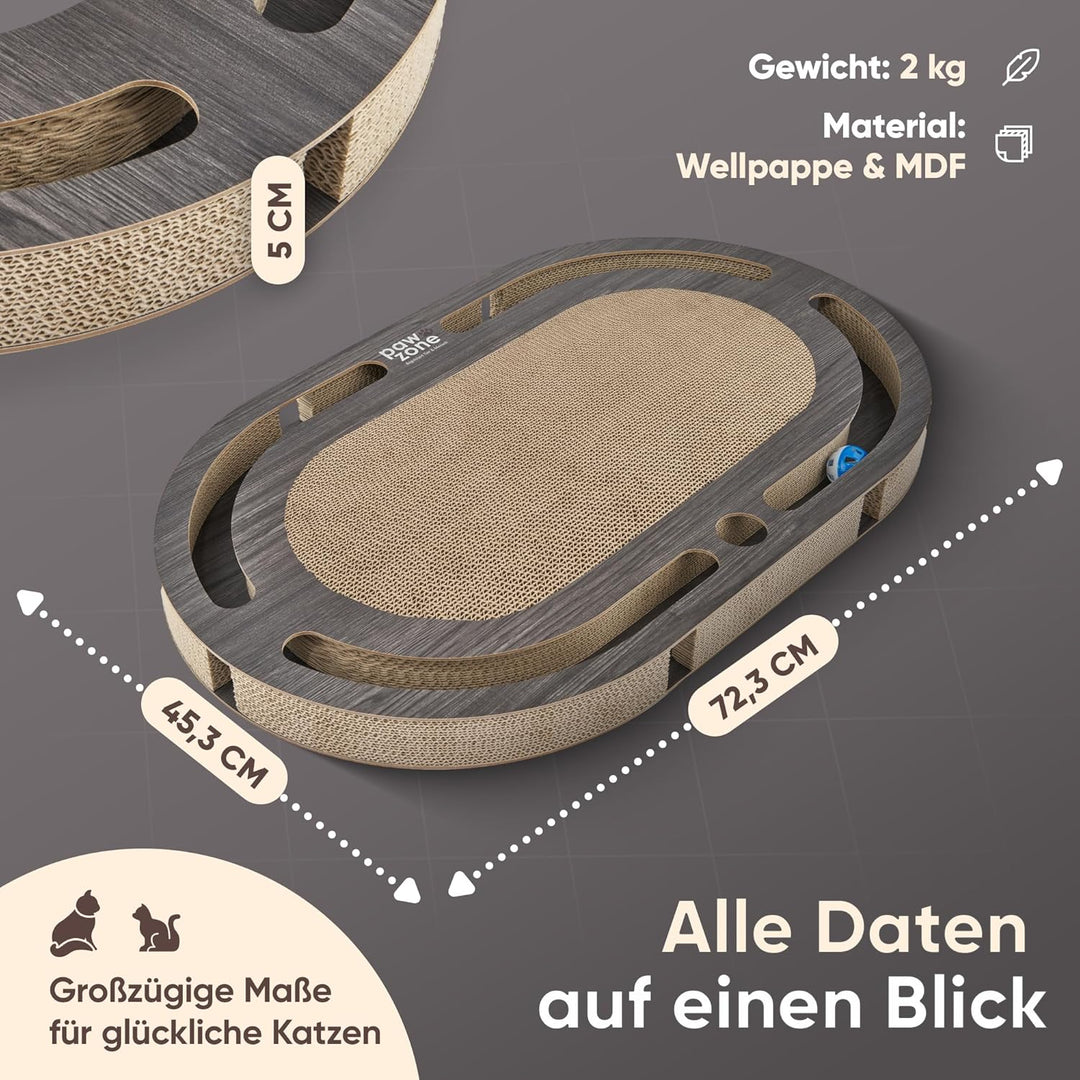 PAWZONE Kratzbrett [72x45 cm] beidseitig nutzbar + Pappe austauschbar [inkl. Katzenspielzeug] hochwe