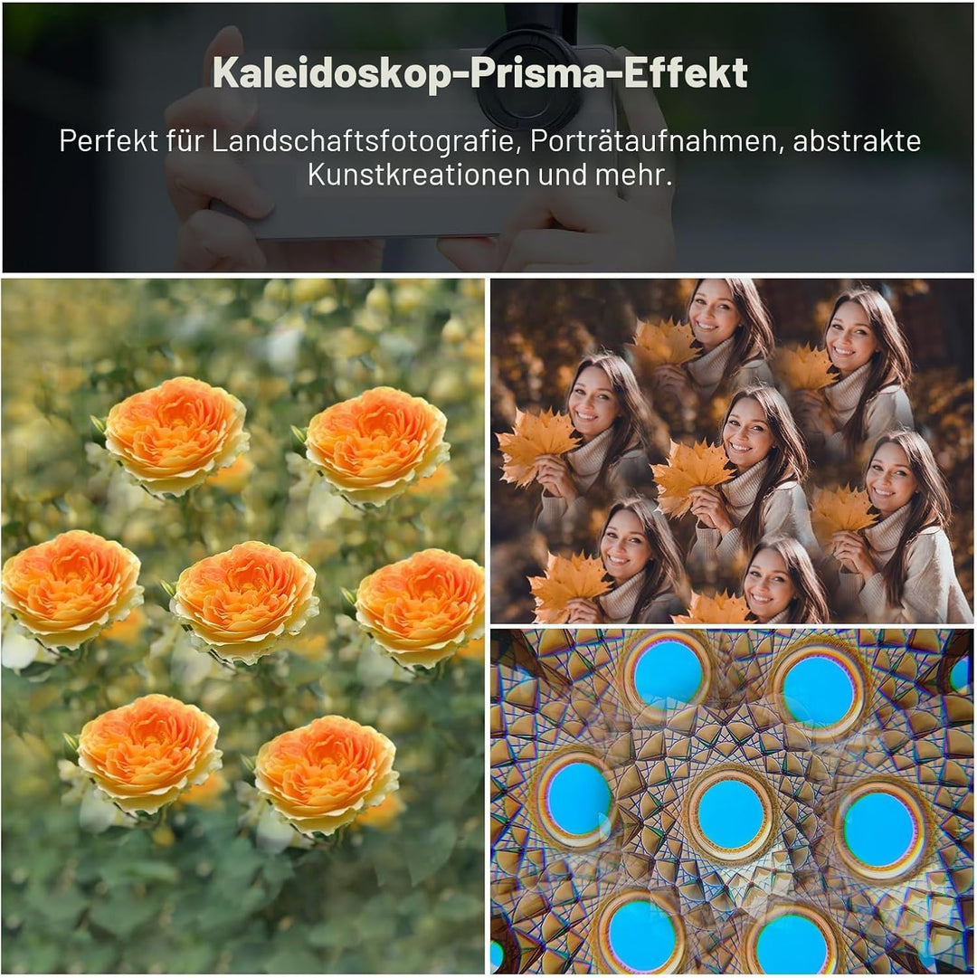 NEEWER 37mm Kaleidoskop Prism Filter mit Handy Clip, K9 Kaleidoscope Effektfilter Prismenfilter für