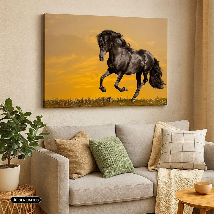 Bilder auf Leinwand 100x70cm Leinwandbild Tiere Pferd Laufen Wiese Gross Wanddeko Bild Schlafzimmer