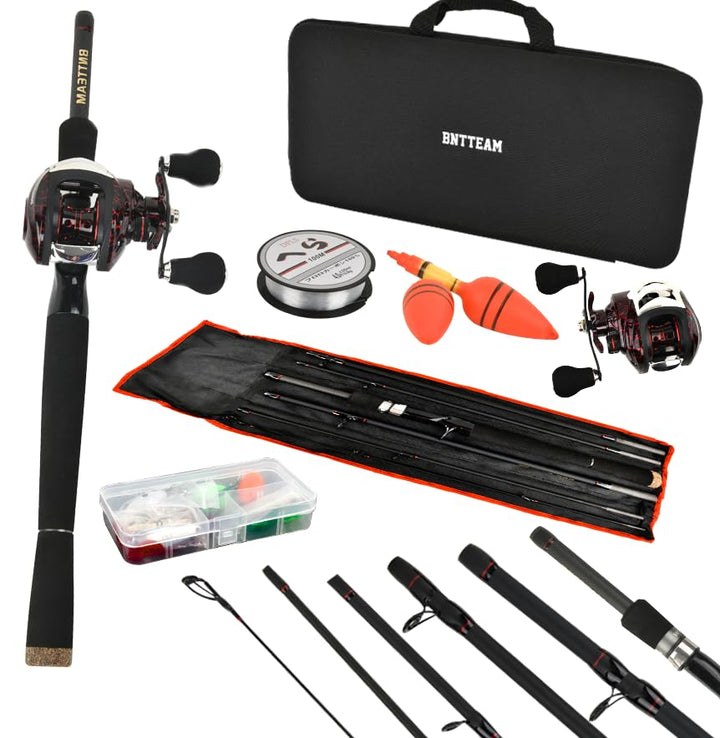 BNTTEAM Mini 19BB Baitcasting-Rolle und Ruten Kombination Spincasting-Sets aus Hartkohlefaser telesk