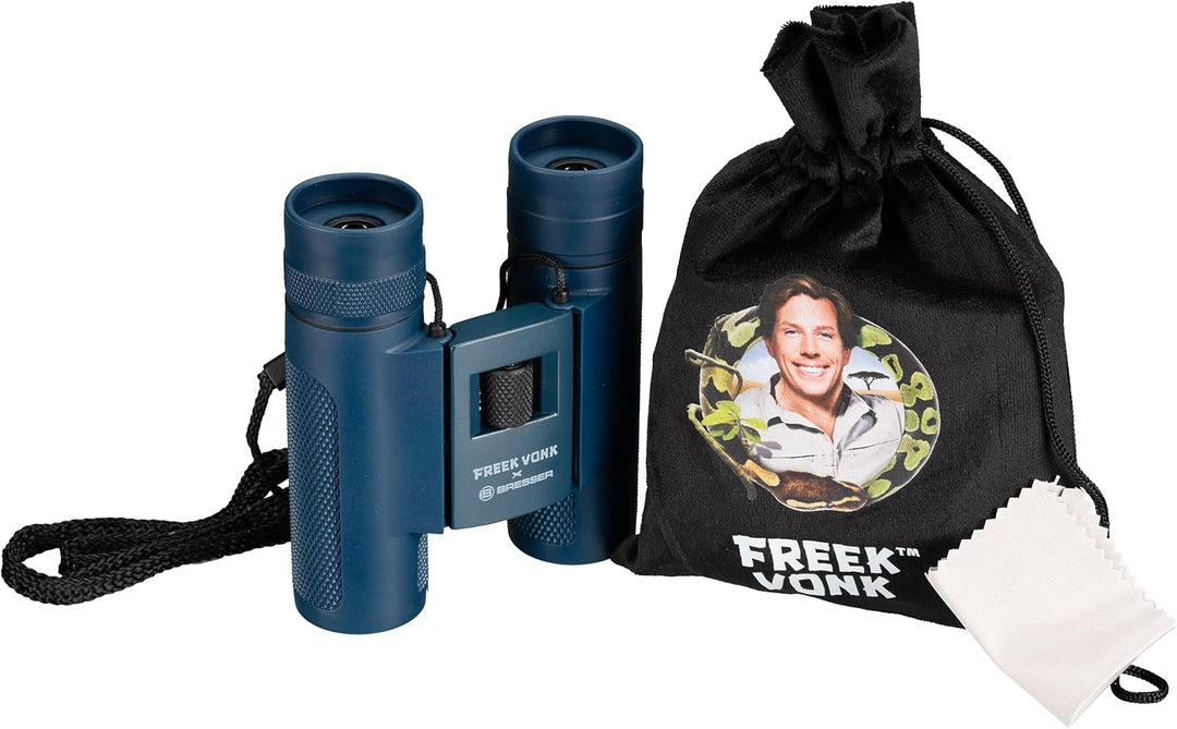 Freek Vonk x Bresser Kinderfernglas 10x25, faltbar, gummiert, geeignet für Brillenträger, inkl. Tasc