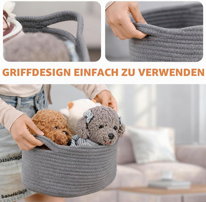 Niedlicher Grauer Geflochtener Geschenkkorb Mit Griff, Kleiner Aufbewahrungskorb, Dekorative Organiz