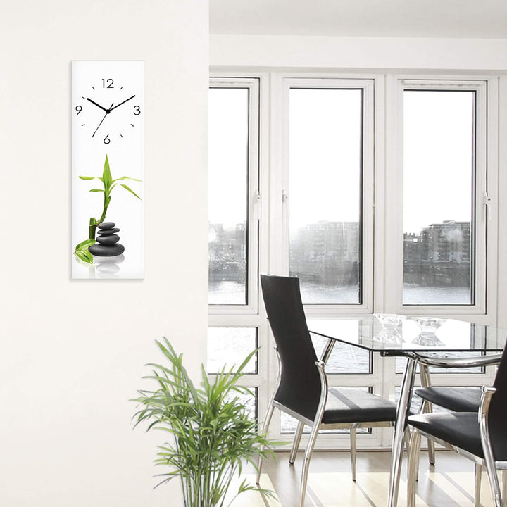 ARTLAND Wanduhr ohne Tickgeräusche Glas Funkuhr 20x60 cm Rechteckig Lautlos Asiatische Motive Zen St