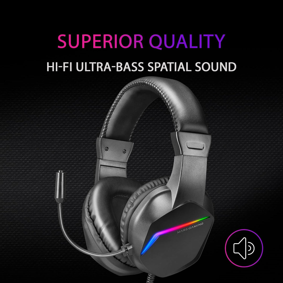 Mars Gaming Gaming MH122, FRGB Over Ear Kopfhörer mit Mikrofon, HiFi Sound, Geräuschunterdrückung, U