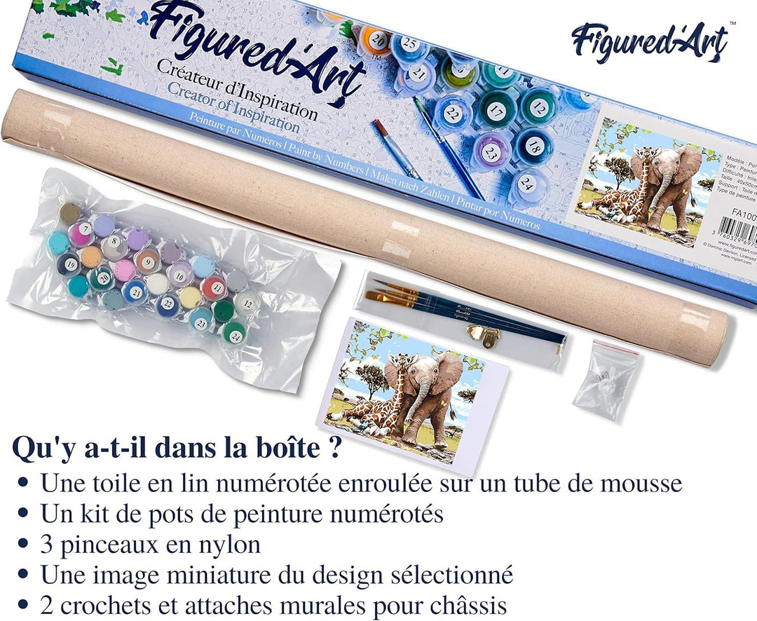 Figured'Art Malen Nach Zahlen Erwachsene Elefant und Giraffe - Paint by Numbers Basteln DIY Bastelse