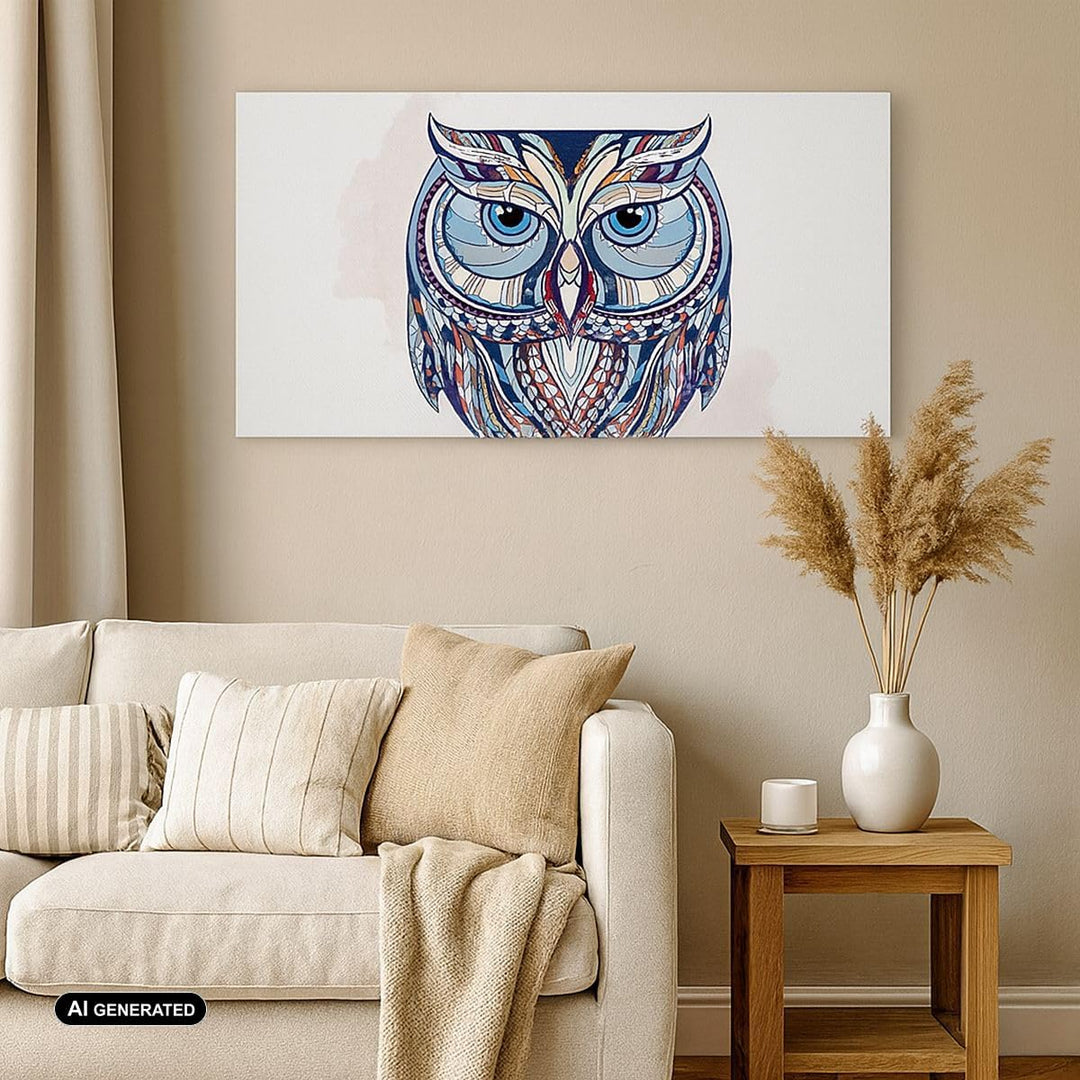 Panorama Bilder auf Leinwand 100x40cm Leinwandbild Owl aztekische Tierwelt Grafik Gross Wanddeko Bil