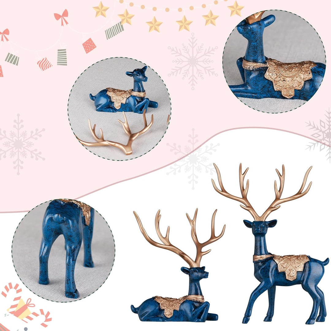 DOVDOV 2 Stück Weihnachten Hirsch Figuren Blau Deko Weihnachten Hirsch Kleine Rentier Weihnachtsdeko