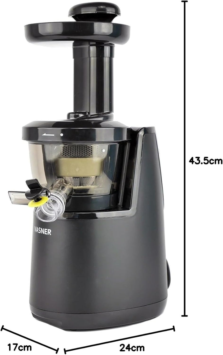 VASNER Entsafter schwarz für Obst und Gemüse Slow Juicer Saftpresse elektrisch für bessere Säfte ink