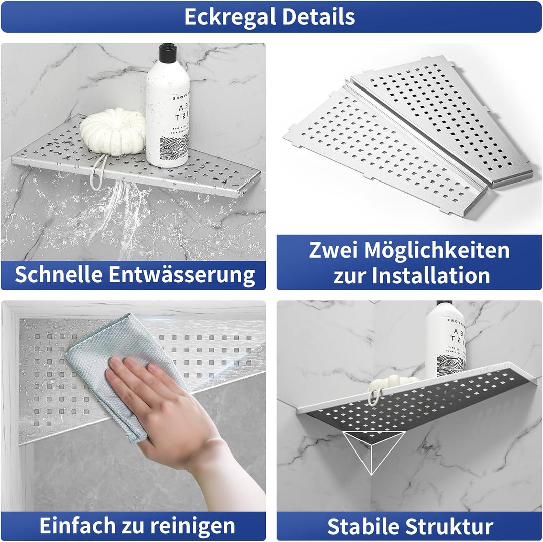 Eckablage Duschablage 304 Edelstahl ohne Bohren für Badezimmer Shampoo Halter Organizer Trapezförmig