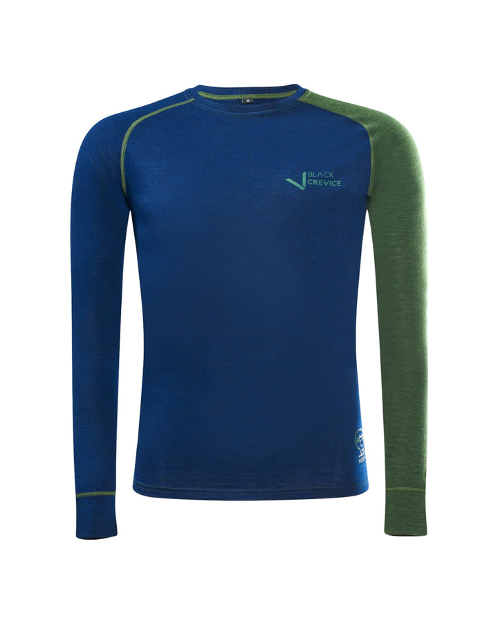 Black Crevice Herren Langarmshirt aus Merino Wolle L Steel Blue/Forest Green, L Steel Blue/Forest Gr