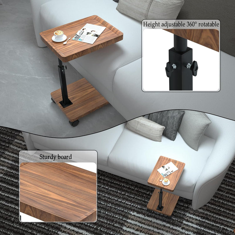 ESTUWD Beistelltisch mit Rollen | Beistelltisch Höhenverstellbar (45-80cm) | Holz Beistelltisch c Fo