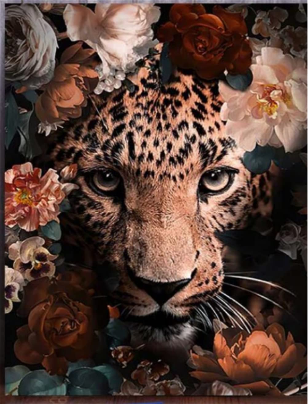 Meecaa Malen nach Zahlen Leopard Tier Blume Kit für Erwachsene Anfänger DIY Ölgemälde 40,6 x 50,8 cm