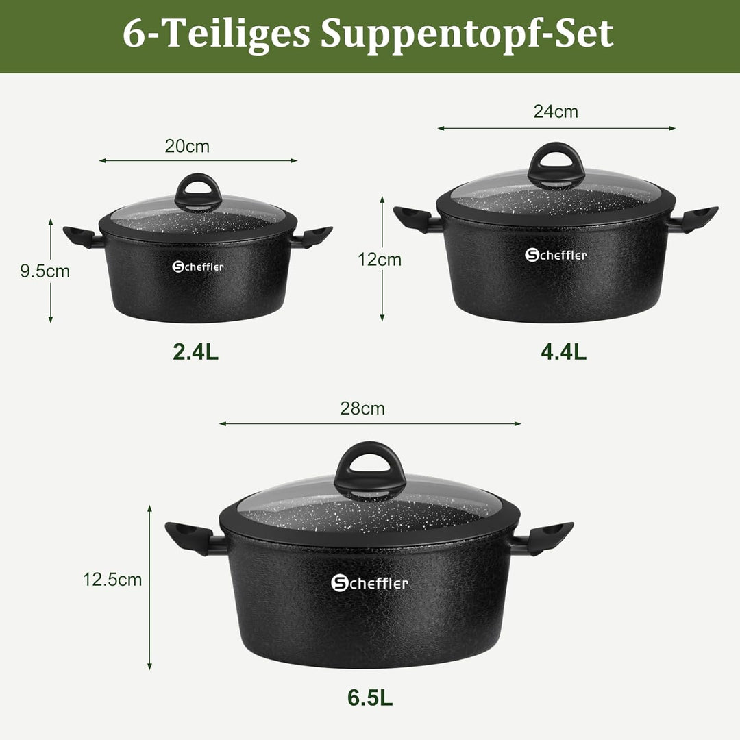 Topfset Induktions Scheffler Kochtopf Induktion Töpfe Set 6-teilig,Antihaft-beschichtete Topfe,Kocht
