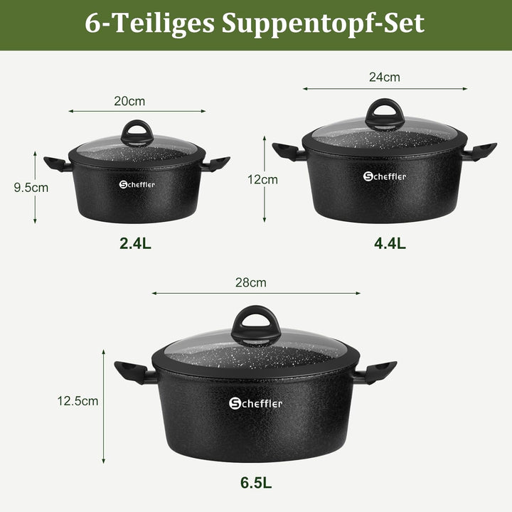 Topfset Induktions Scheffler Kochtopf Induktion Töpfe Set 6-teilig,Antihaft-beschichtete Topfe,Kocht