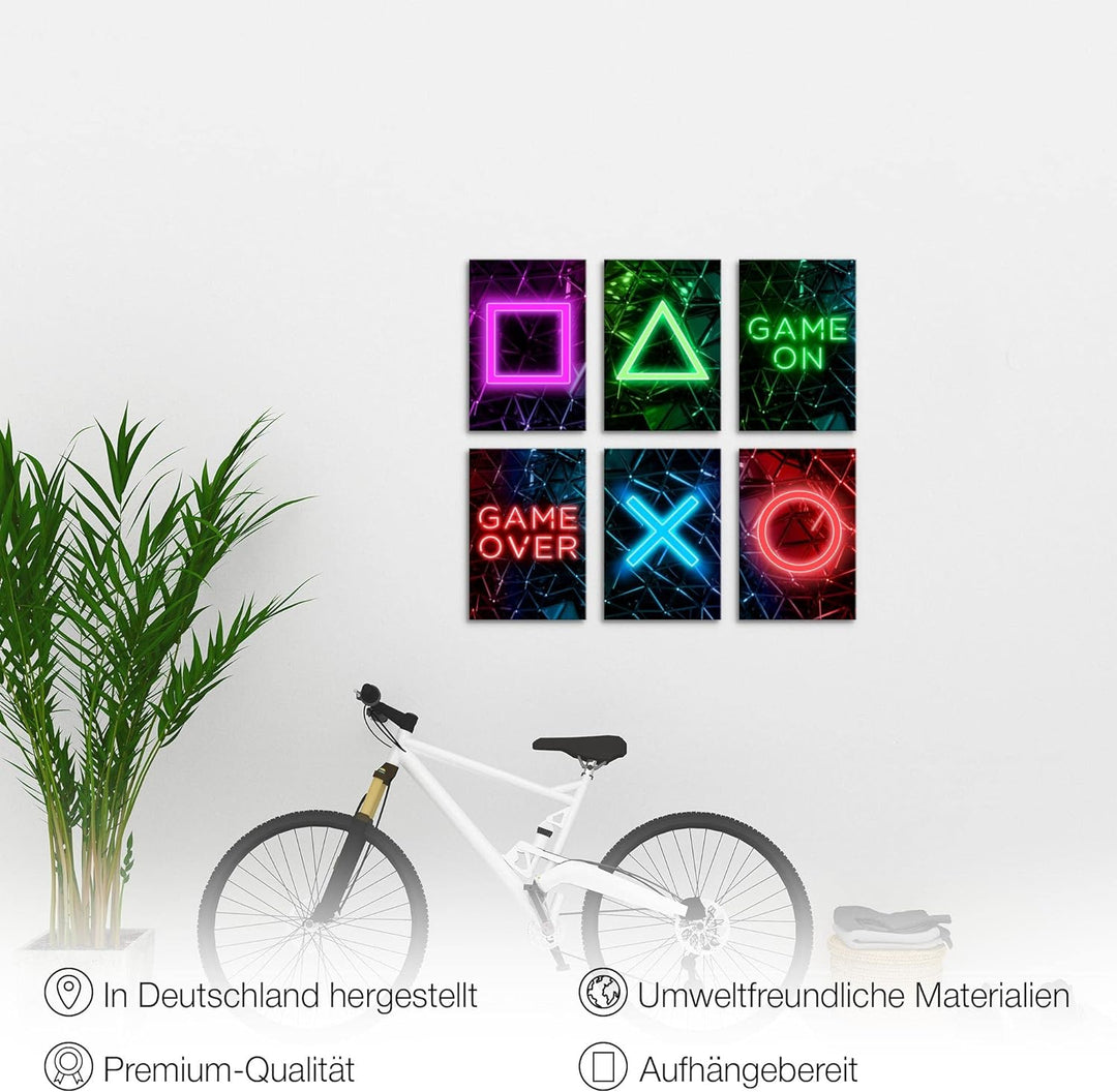 Novart Wandbilder Set - KOMPLETT AUFHÄNGFERTIG - Made in Germany - Moderne Bilder Spielkonsole Gamer
